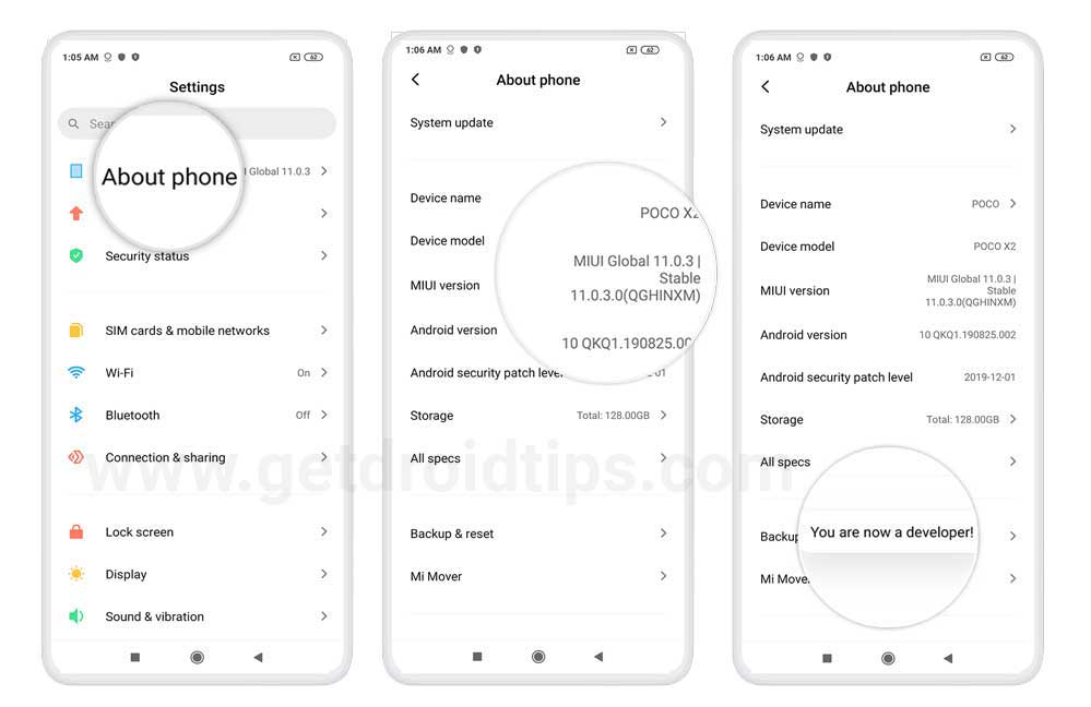 opciones de desarrollo en Xiaomi