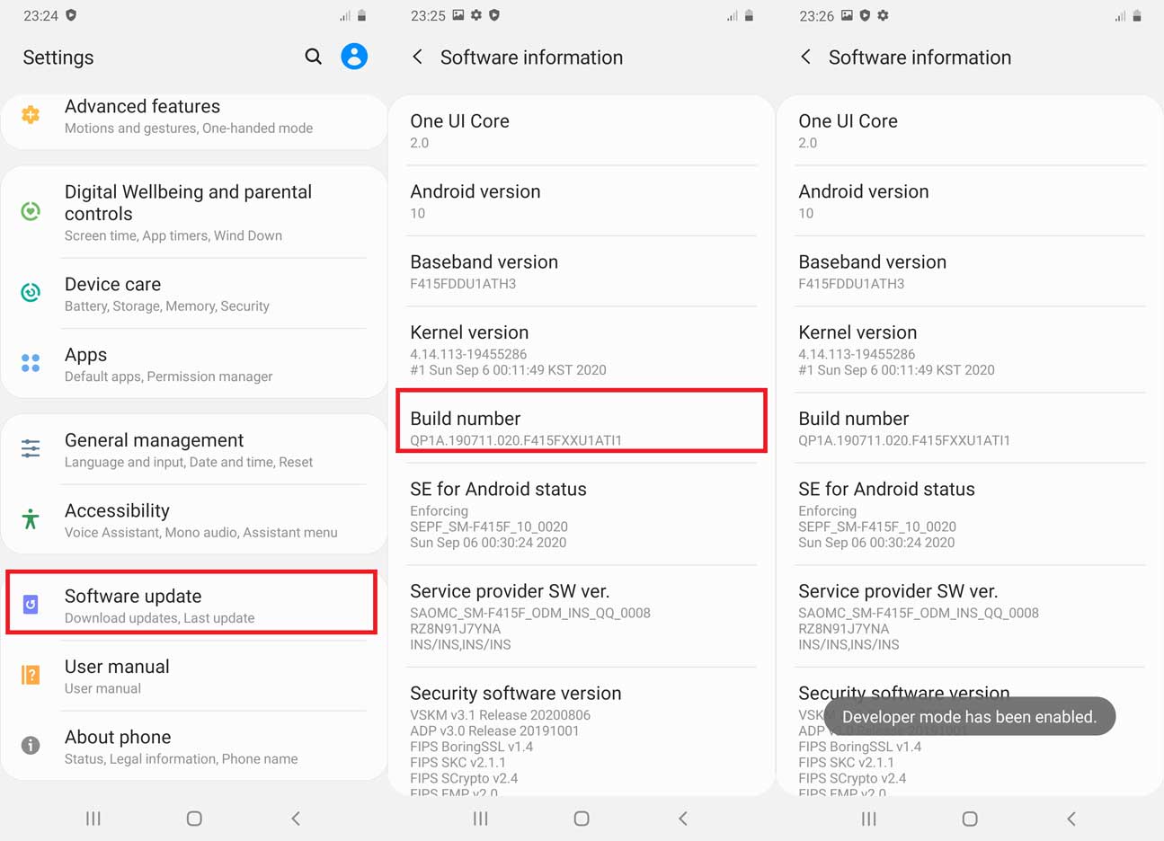 Samsung Activer le numéro de build de l'option développeur