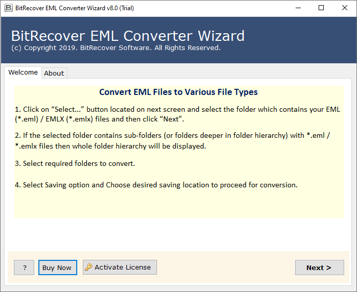 Asistente de conversión BitRecover EML 12.4