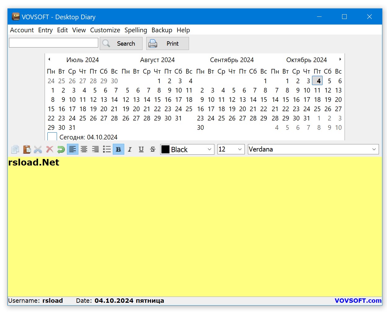 Diario de escritorio VovSoft 3.0