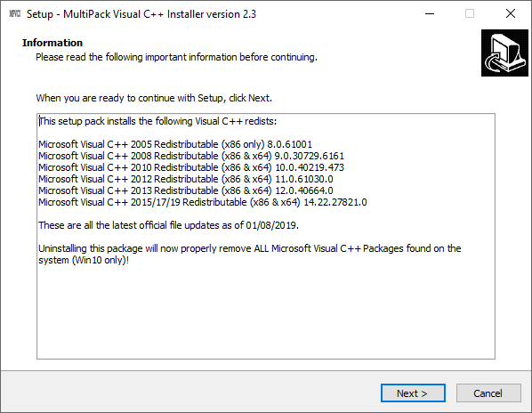 Instalador MultiPack de Visual C++