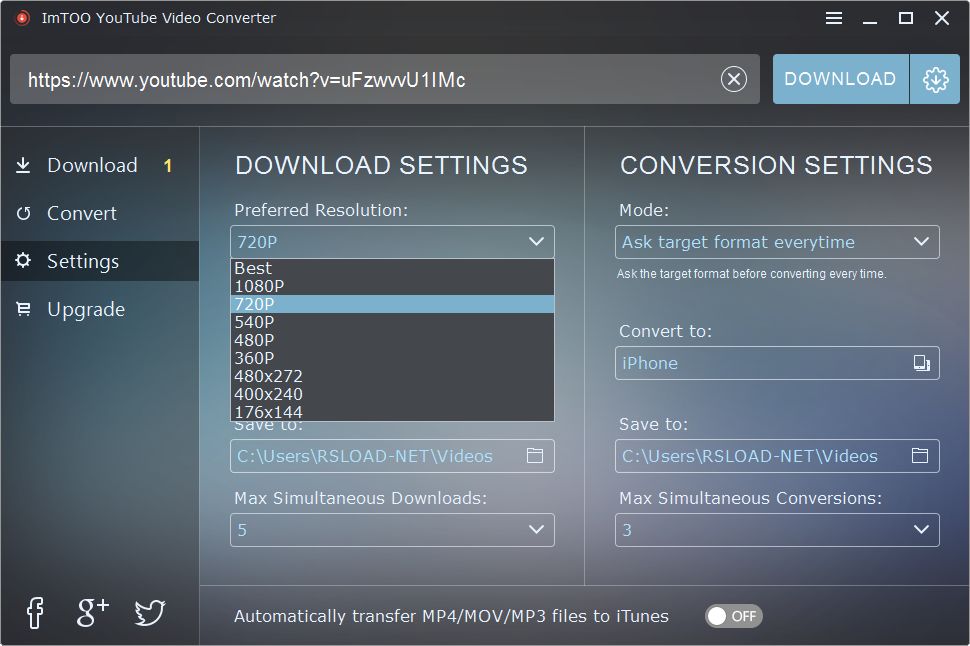 ImTOO Convertidor de vídeos de YouTube gratis
