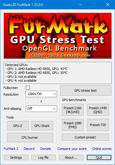 FurMark 1.39.3.0 + Portátil + 2.10.1 x64