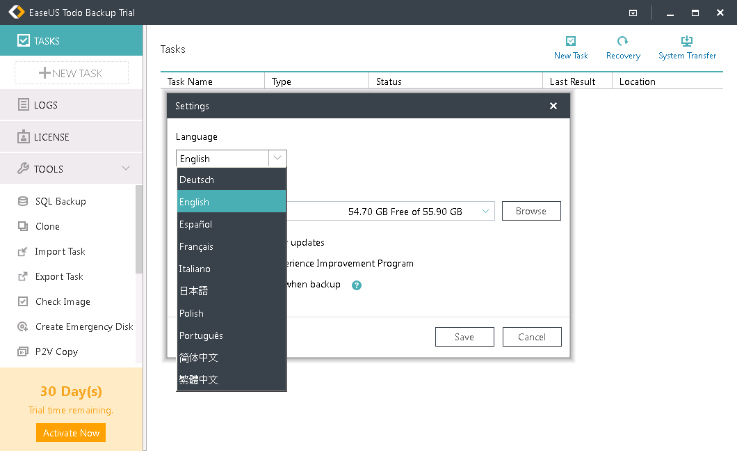 Servidor avanzado EASEUS Todo Backup