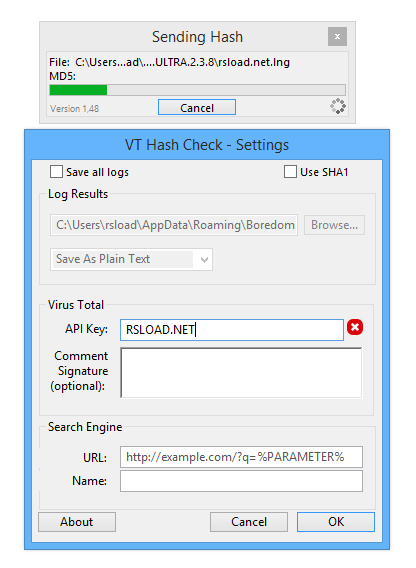 Verificación de hash VT