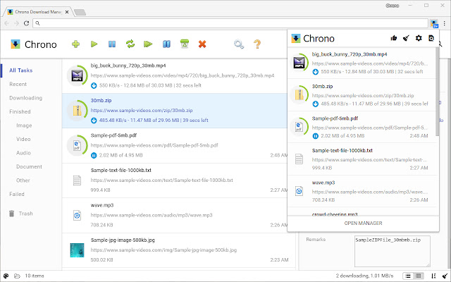 Administrador de descargas Chrono
