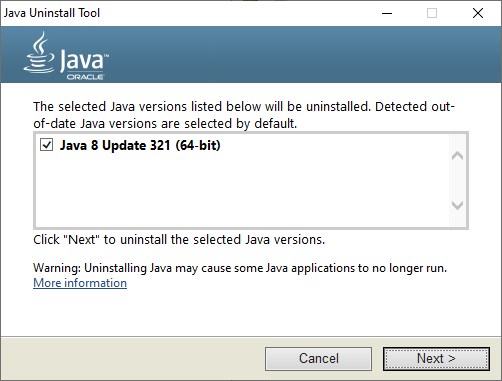 Herramienta de desinstalación de Java