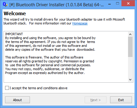 Instalador del controlador Bluetooth