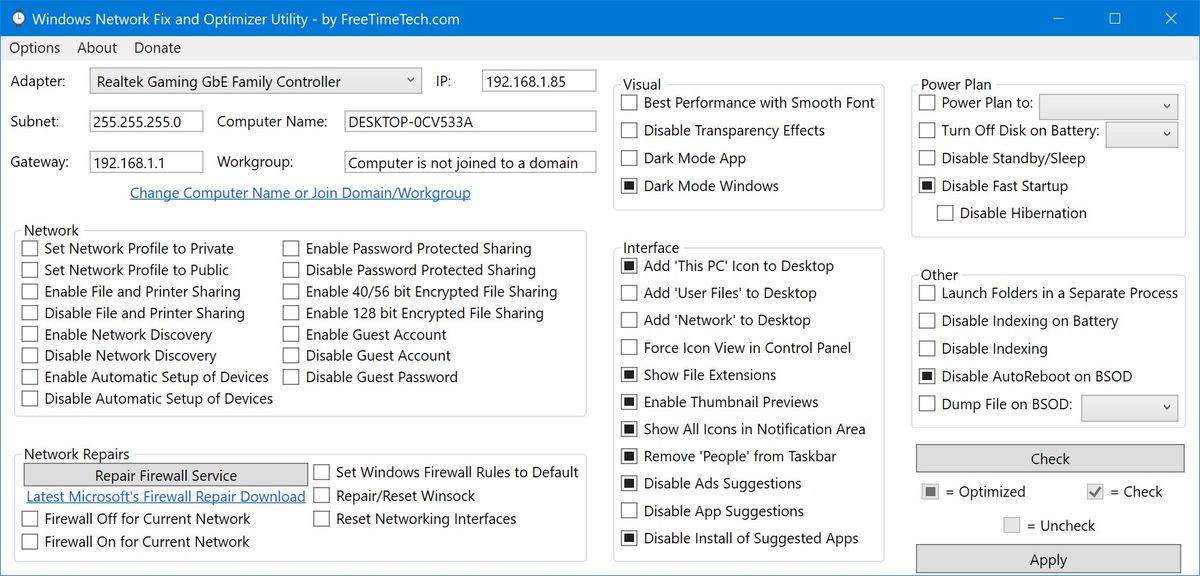 Utilidad de optimización y corrección de red de Windows 10 1.3